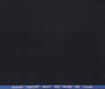 Cadini Men's Wool Super 140s Unstitched 3.25 Meter Self Checks Suit Fabric (Dark Blue)