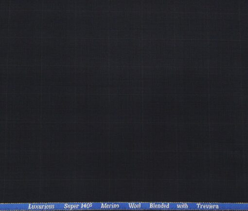 Cadini Men's Wool Super 140s Unstitched 3.25 Meter Self Checks Suit Fabric (Dark Blue)