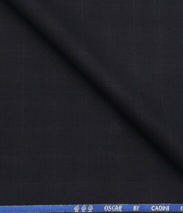 Cadini Men's Wool Super 140s Unstitched 3.25 Meter Self Checks Suit Fabric (Dark Blue)