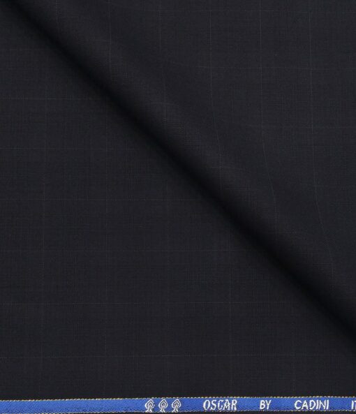Cadini Men's Wool Super 140s Unstitched 3.25 Meter Self Checks Suit Fabric (Dark Blue)