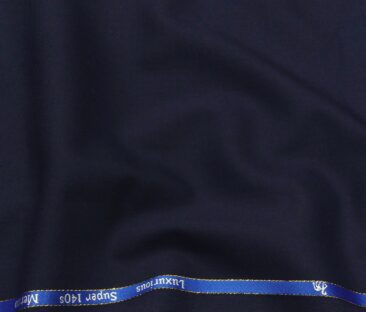 Cadini Men's Wool Super 140s Unstitched 3.25 Meter Solid Suit Fabric (Dark Blue)