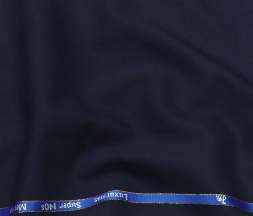 Cadini Men's Wool Super 140s Unstitched 3.25 Meter Solid Suit Fabric (Dark Blue)