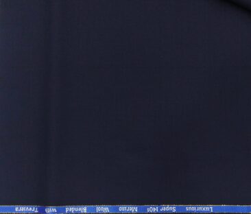 Cadini Men's Wool Super 140s Unstitched 3.25 Meter Solid Suit Fabric (Dark Blue)