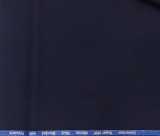 Cadini Men's Wool Super 140s Unstitched 3.25 Meter Solid Suit Fabric (Dark Blue)