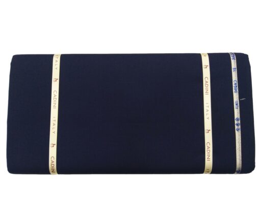 Cadini Men's Wool Super 140s Unstitched 3.25 Meter Solid Suit Fabric (Dark Blue)