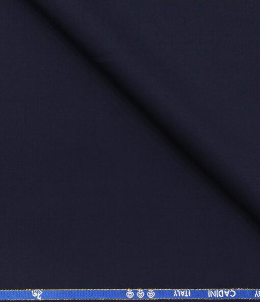 Cadini Men's Wool Super 140s Unstitched 3.25 Meter Solid Suit Fabric (Dark Blue)