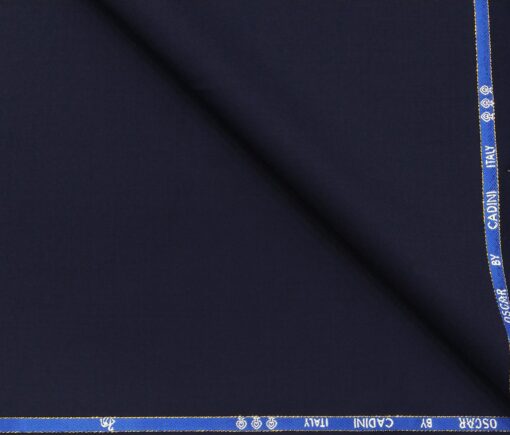Cadini Men's Wool Super 140s Unstitched 3.25 Meter Solid Suit Fabric (Dark Blue)