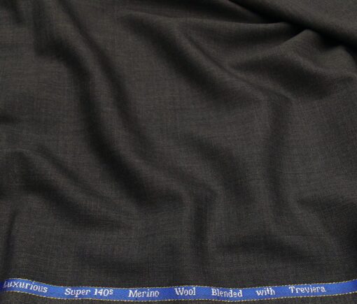 Cadini Men's Wool Super 140s Unstitched 3 Meter Self Design Suit Fabric (Dark Grey)