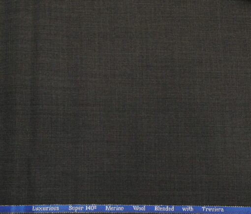 Cadini Men's Wool Super 140s Unstitched 3 Meter Self Design Suit Fabric (Dark Grey)