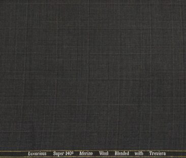 Cadini Men's Wool Super 140s Unstitched 3.25 Meter Self Checks Suit Fabric (Dark Grey)