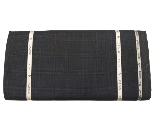 Cadini Men's Wool Super 140s Unstitched 3.25 Meter Self Checks Suit Fabric (Dark Grey)