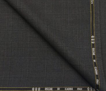 Cadini Men's Wool Super 140s Unstitched 3.25 Meter Self Checks Suit Fabric (Dark Grey)