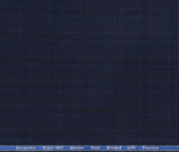 Cadini Men's Wool Super 140s Unstitched 3.25 Meter Self Broad Checks Suit Fabric (Dark Royal Blue)