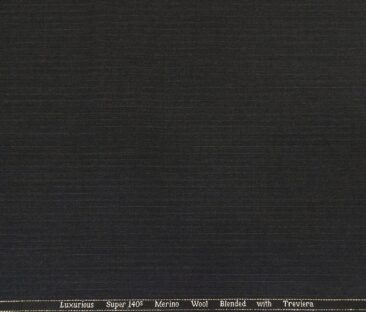 Cadini Men's Wool Super 140s Unstitched 3.25 Meter Self Striped Suit Fabric (Dark Worsted Grey)
