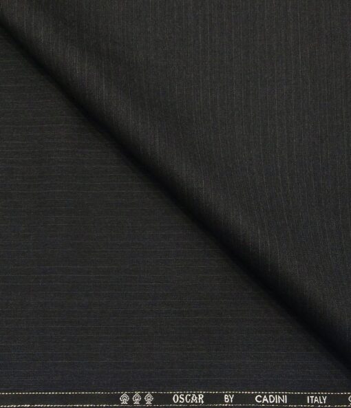 Cadini Men's Wool Super 140s Unstitched 3.25 Meter Self Striped Suit Fabric (Dark Worsted Grey)