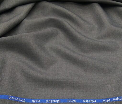 Cadini Men's Wool Super 140s Unstitched 3 Meter Self Design Suit Fabric (Light Grey)