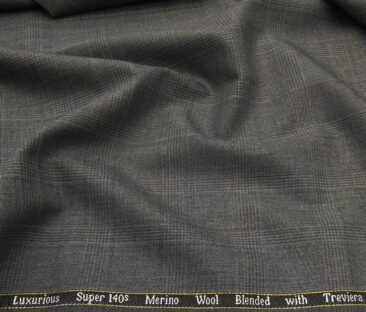 Cadini Men's Wool Super 140s Unstitched 3.25 Meter Self Checks Suit Fabric (Medium Grey)