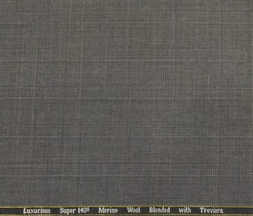 Cadini Men's Wool Super 140s Unstitched 3.25 Meter Self Checks Suit Fabric (Medium Grey)