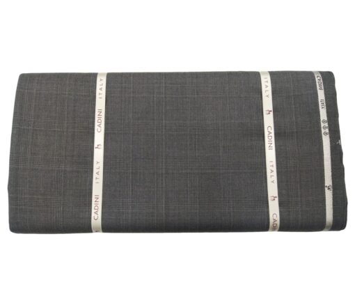 Cadini Men's Wool Super 140s Unstitched 3.25 Meter Self Checks Suit Fabric (Medium Grey)