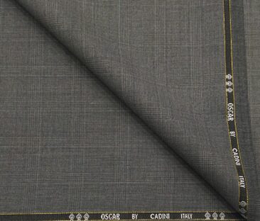Cadini Men's Wool Super 140s Unstitched 3.25 Meter Self Checks Suit Fabric (Medium Grey)