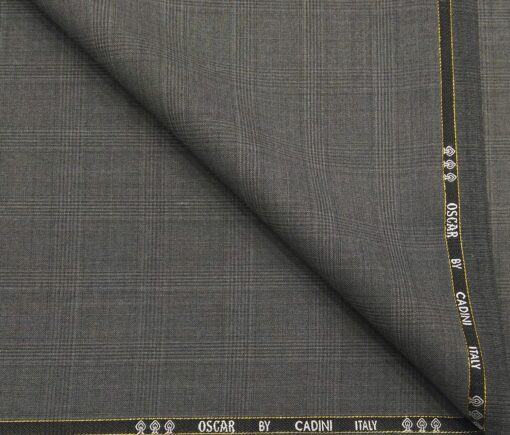 Cadini Men's Wool Super 140s Unstitched 3.25 Meter Self Checks Suit Fabric (Medium Grey)