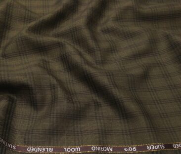 Cadini Men's Poly Wool Super 90s Unstitched Checks Suiting Fabric (Coffee Brown)