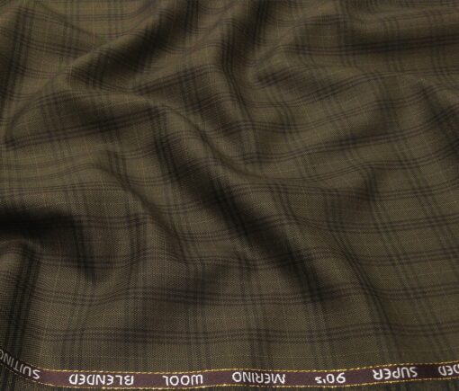 Cadini Men's Poly Wool Super 90s Unstitched Checks Suiting Fabric (Coffee Brown)
