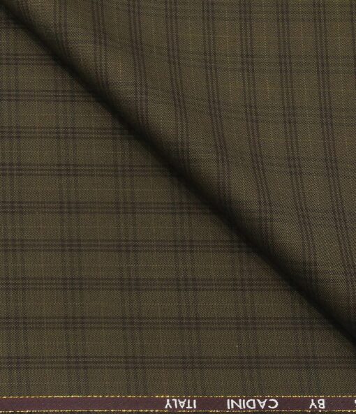 Cadini Men's Poly Wool Super 90s Unstitched Checks Suiting Fabric (Coffee Brown)