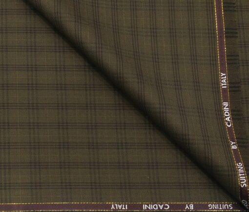 Cadini Men's Poly Wool Super 90s Unstitched Checks Suiting Fabric (Coffee Brown)