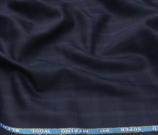 Cadini Men's Poly Wool Super 90s Unstitched Self Checks Suiting Fabric (Dark Royal Blue)