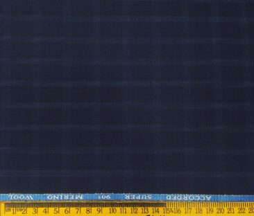 Cadini Men's Poly Wool Super 90s Unstitched Self Checks Suiting Fabric (Dark Royal Blue)