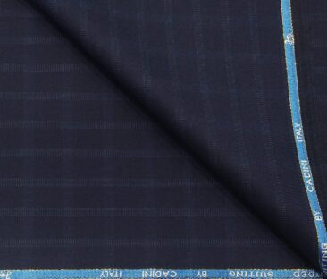 Cadini Men's Poly Wool Super 90s Unstitched Self Checks Suiting Fabric (Dark Royal Blue)