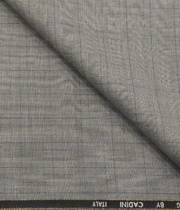 Cadini Men's Poly Wool Super 90s Unstitched Self Checks Suiting Fabric (Light Grey)