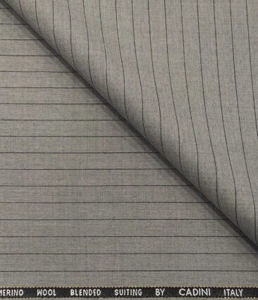 Cadini Men's Poly Wool Super 100s Unstitched Striped Suiting Fabric (Light Grey)