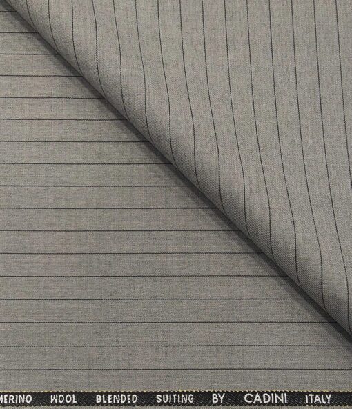 Cadini Men's Poly Wool Super 100s Unstitched Striped Suiting Fabric (Light Grey)