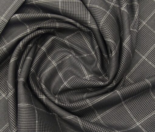 Don & Julio Terry Rayon Unstitched Structured Cum Checks Suiting Fabric (Grey)