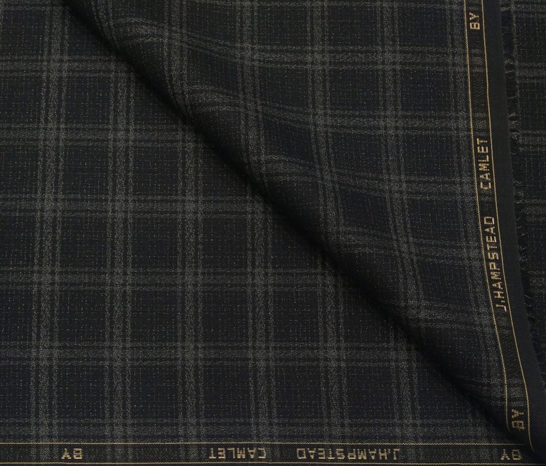 J.Hampstead Men's Terry Rayon Unstitched Broad Checks Suiting Fabric (Black)