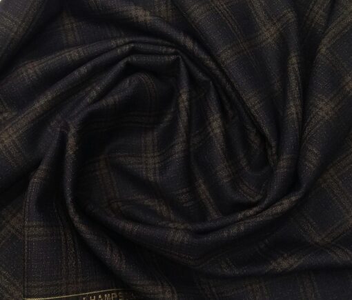 J.Hampstead Men's Terry Rayon Unstitched Broad Checks Suiting Fabric (Dark Blue)