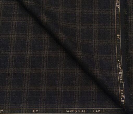 J.Hampstead Men's Terry Rayon Unstitched Broad Checks Suiting Fabric (Dark Blue)