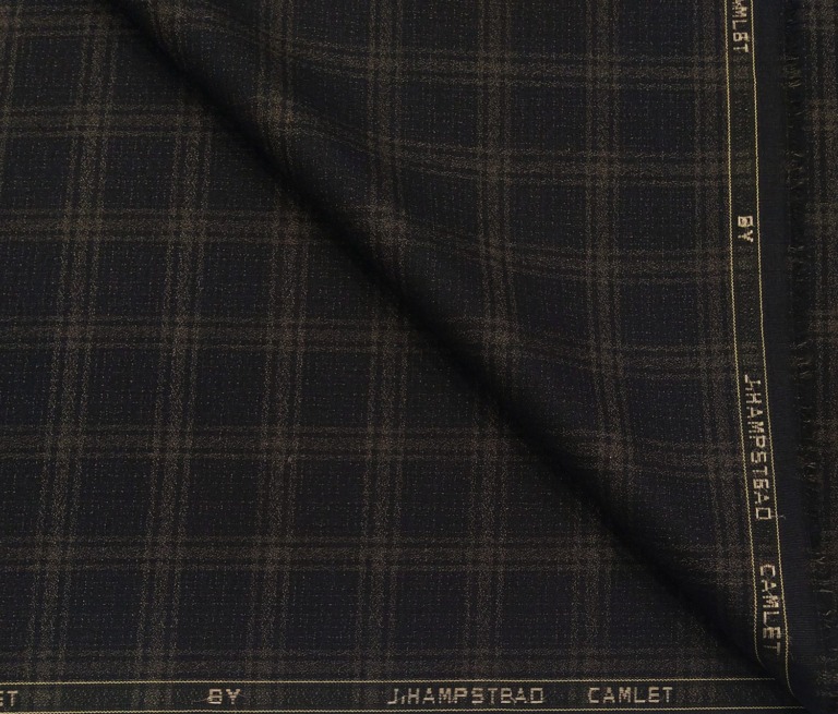 J.Hampstead Men's Terry Rayon Unstitched Broad Checks Suiting Fabric (Dark Blue)
