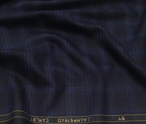 J.Hampstead Men's Terry Rayon Unstitched Broad Checks Suiting Fabric (Dark Blue)
