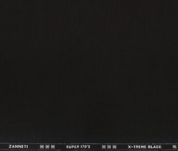J.Hampstead Men's Wool Super 170s Unstitched 3.25 Meter Solid Suiting Fabric (Jet Black)
