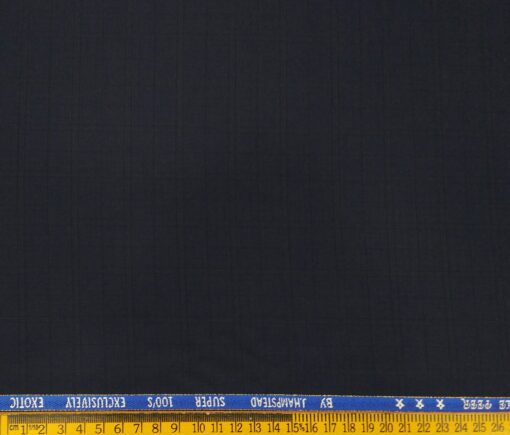J.Hampstead Men's Poly Wool Super 100s Unstitched Self Checks Suiting Fabric (Dark Blue)