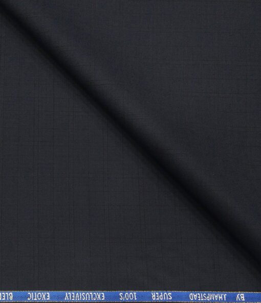 J.Hampstead Men's Poly Wool Super 100s Unstitched Self Checks Suiting Fabric (Dark Blue)