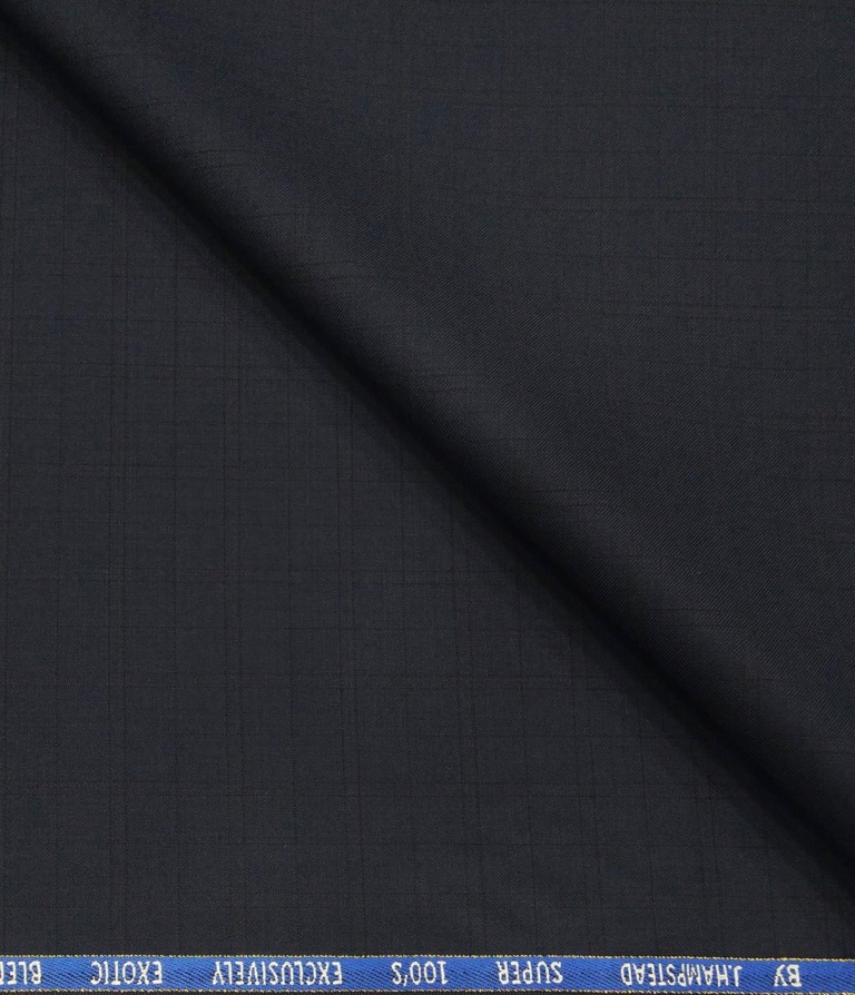 J.Hampstead Men's Poly Wool Super 100s Unstitched Self Checks Suiting Fabric (Dark Blue)