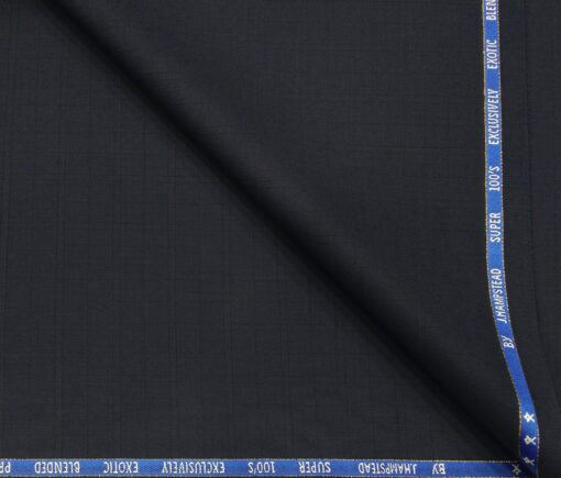 J.Hampstead Men's Poly Wool Super 100s Unstitched Self Checks Suiting Fabric (Dark Blue)