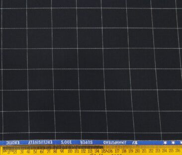 J.Hampstead Men's Poly Wool Super 100s Unstitched White Checks Suiting Fabric (Dark Navy Blue)