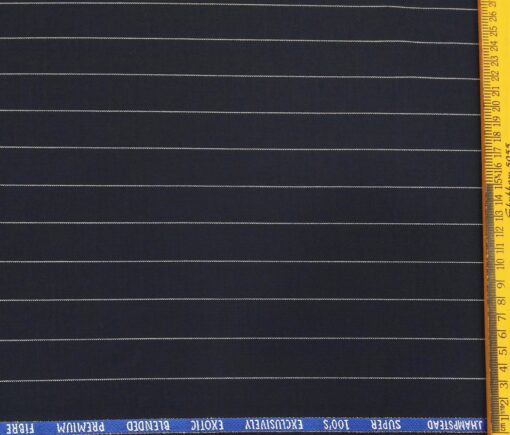 J.Hampstead Men's Poly Wool Super 100s Unstitched White Striped Suiting Fabric (Dark Navy Blue)