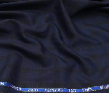 J.Hampstead Men's Poly Wool Super 100s Unstitched Self Broad Checks Suiting Fabric (Dark Royal Blue)
