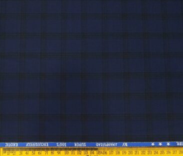 J.Hampstead Men's Poly Wool Super 100s Unstitched Self Broad Checks Suiting Fabric (Dark Royal Blue)